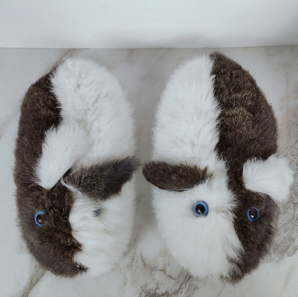 Source Unknown Shoes - Unbranded Plush Guinea Pig Genuine Rabbit Fur Slippers, Sz M (7-8)
